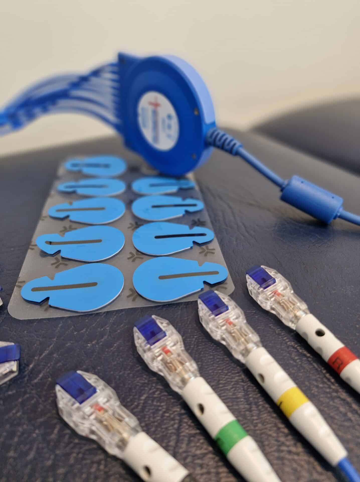 Heat scan equipment laid out on a clinic chair.